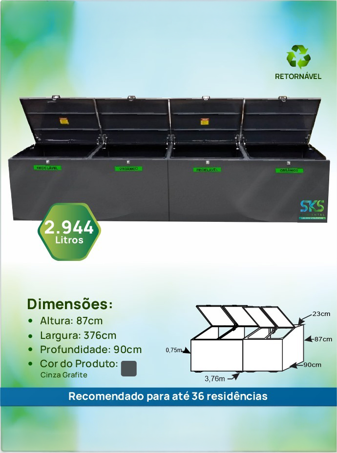 Lixeira Compacta 2.944L